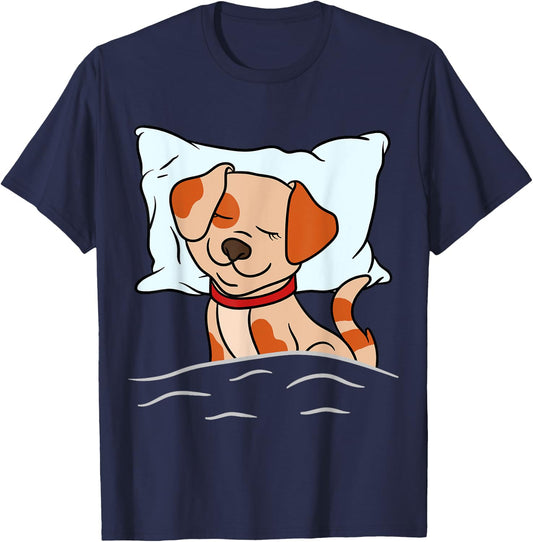 Sleeping Animals Pajama Nightgown Cute Sleeping Dog Women Girls Kids T-Shirt - T-Shirt | Navy
