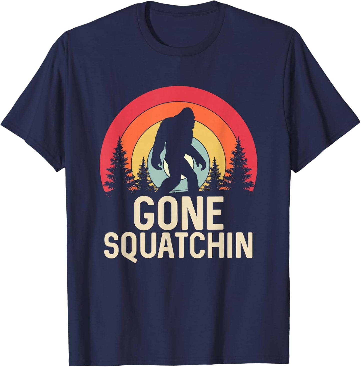 Retro Gone Squatchin - Bigfoot Sasquatch T-Shirt - T-Shirt | Navy