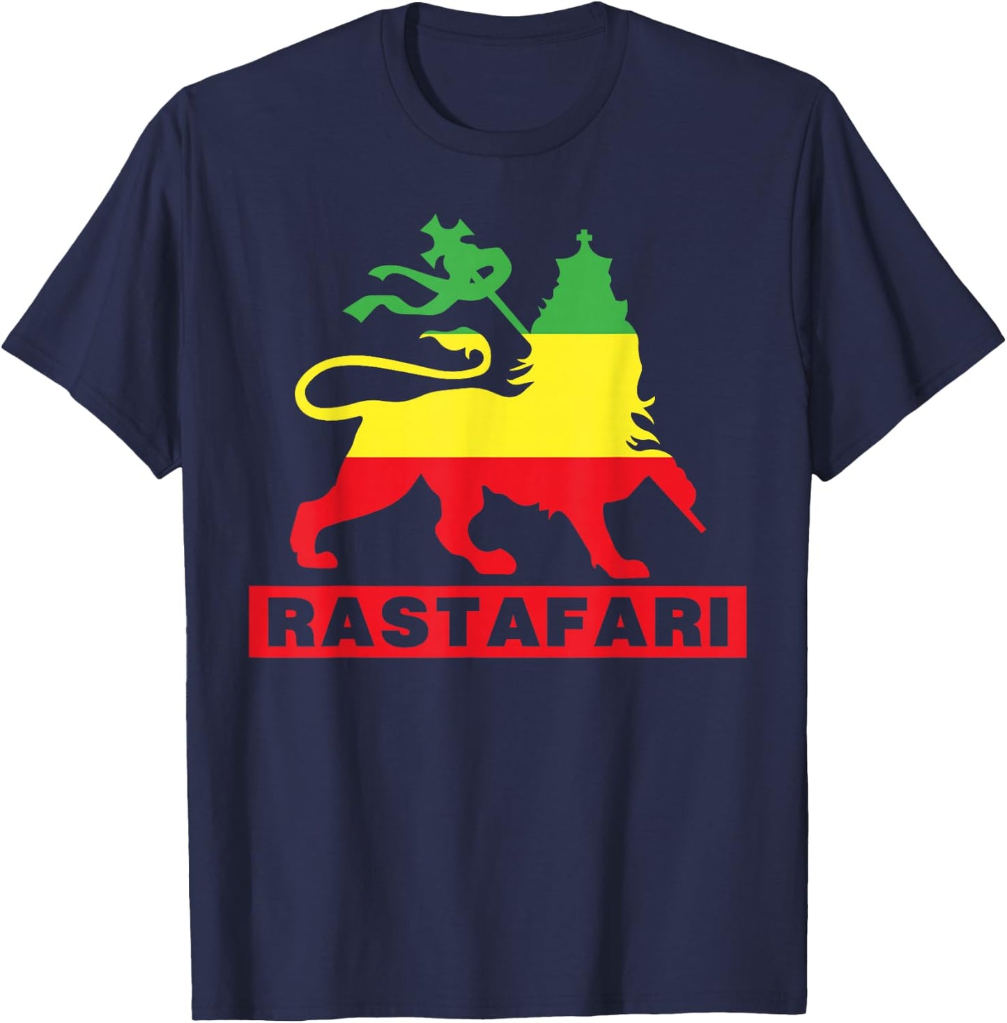 Lion of Judah Judah Rasta Rastafari Reggae T-Shirt - T-Shirt | Navy