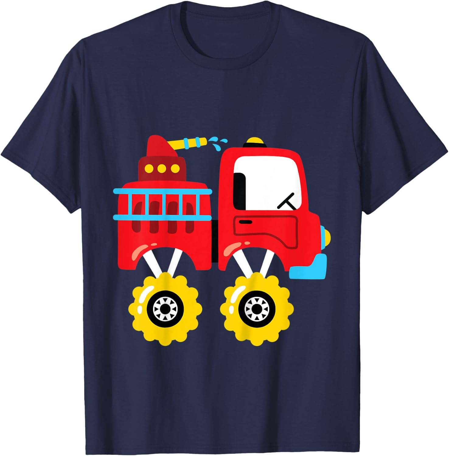 Kids Monster Fire Truck Firefighter Truck Big Wheels Toddler Boys T-Shirt - T-Shirt | Navy