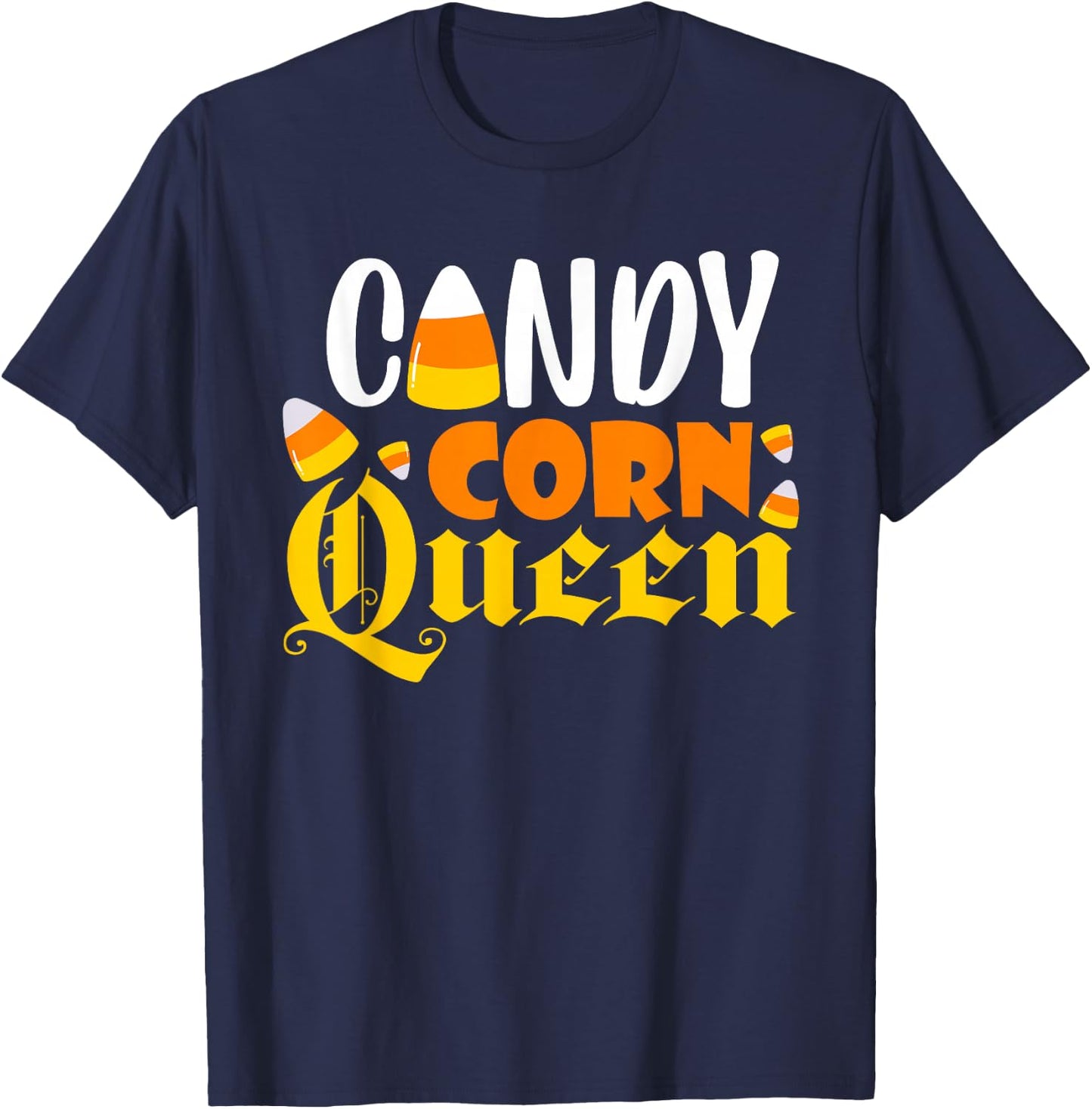 Candy Corn Queen Costume Halloween Cute Kawaii Crown Girls T-Shirt - T-Shirt | Navy