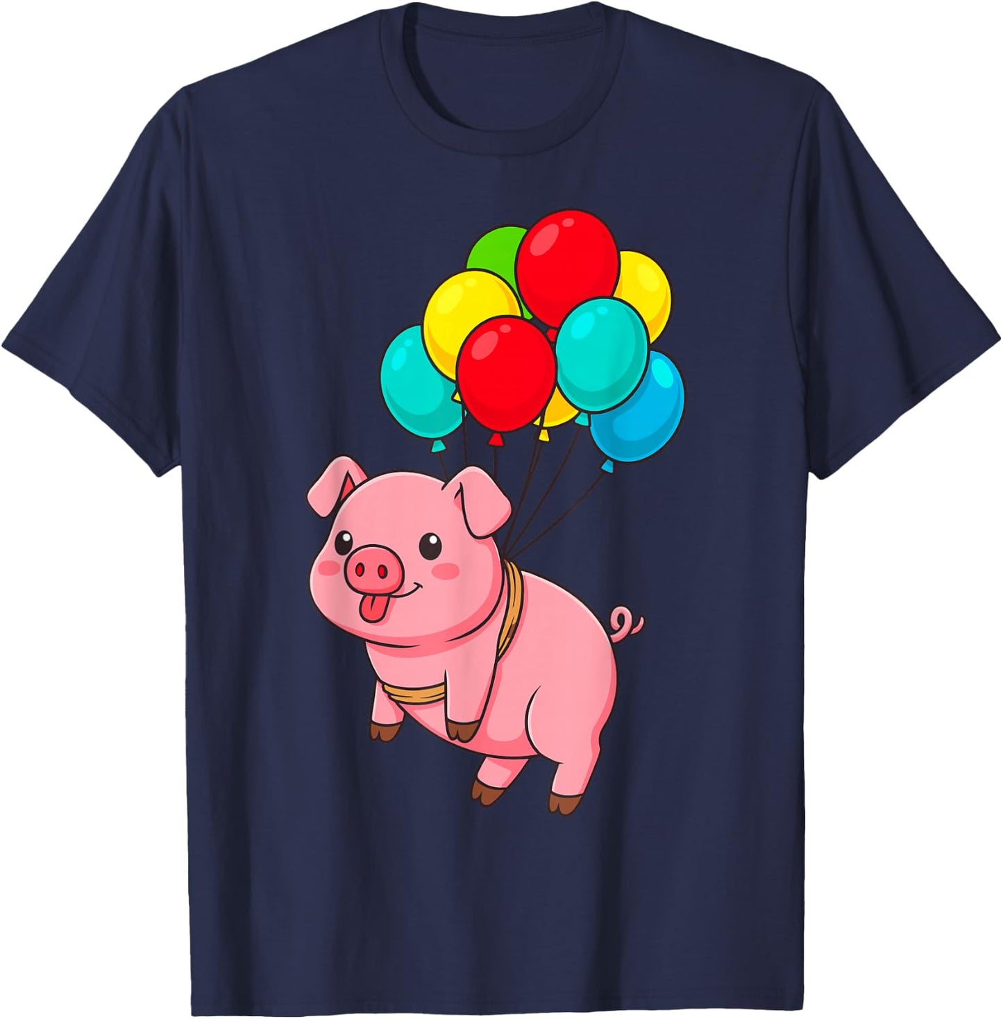 Pig Flying with Balloons T-Shirt - T-Shirt | Navy