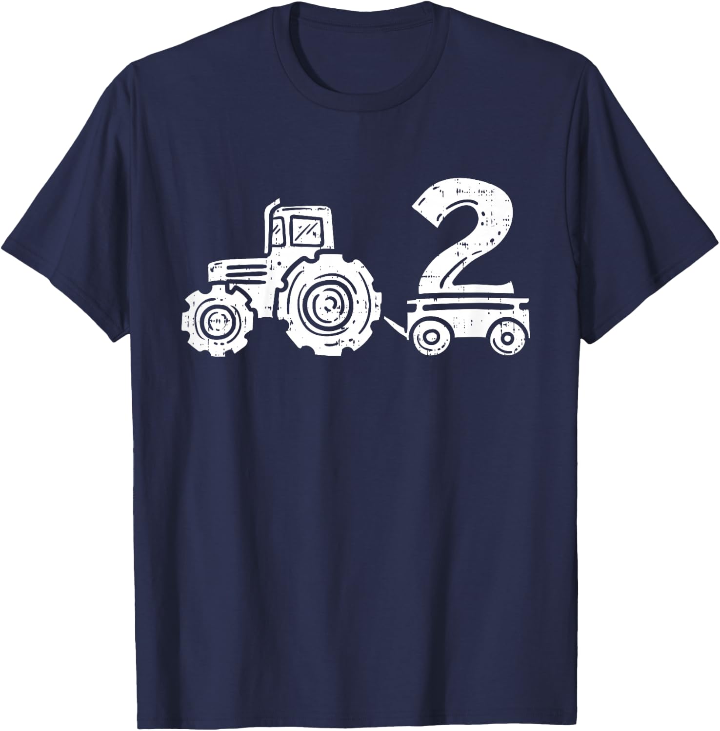 Kids 2 On Tractor Cute Truck Farm Second Birthday Party Boys Gift T-Shirt - T-Shirt | Navy