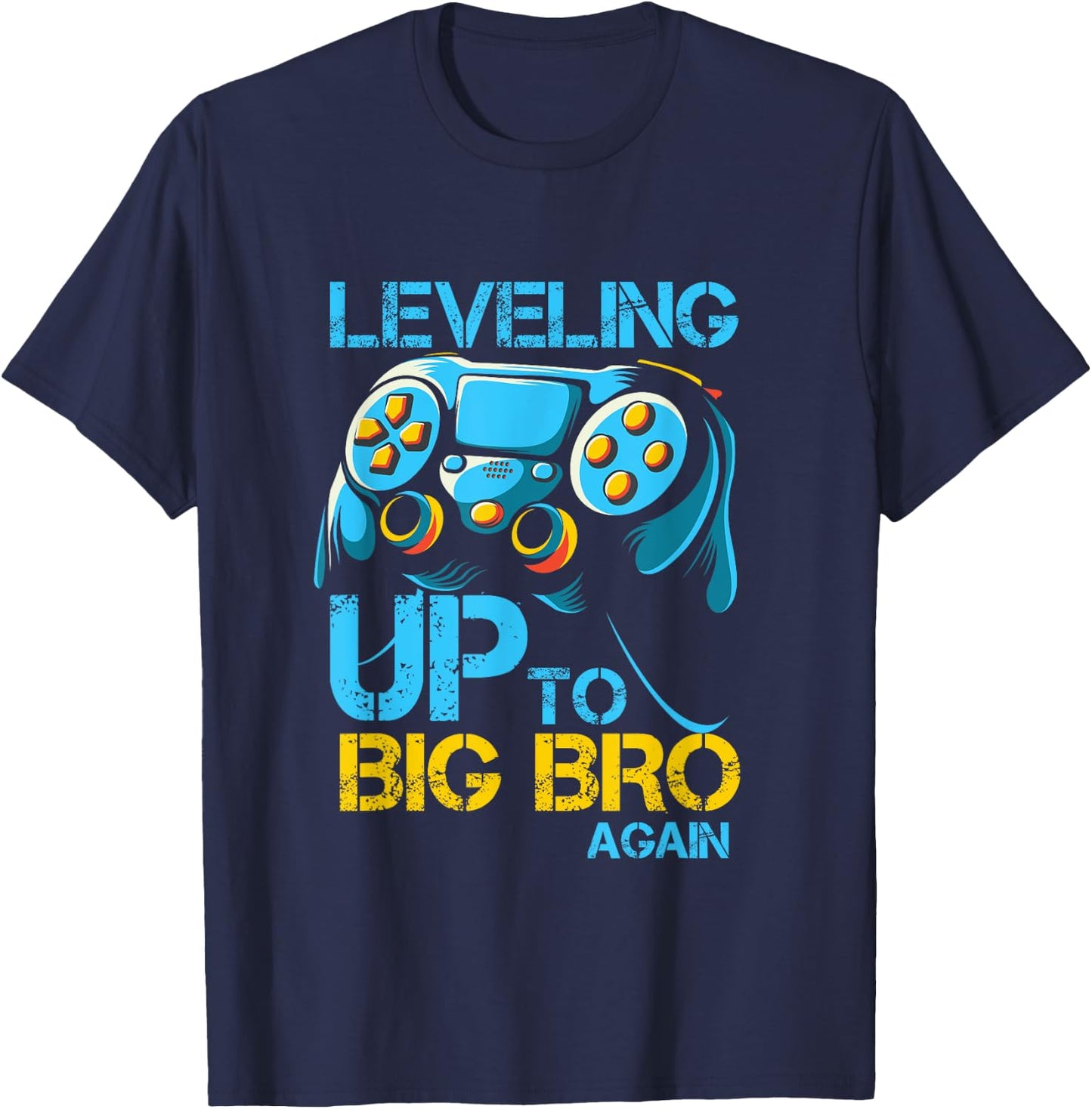 Leveling Up To Big Bro Again Gaming Lovers Vintage T-Shirt - T-Shirt | Navy