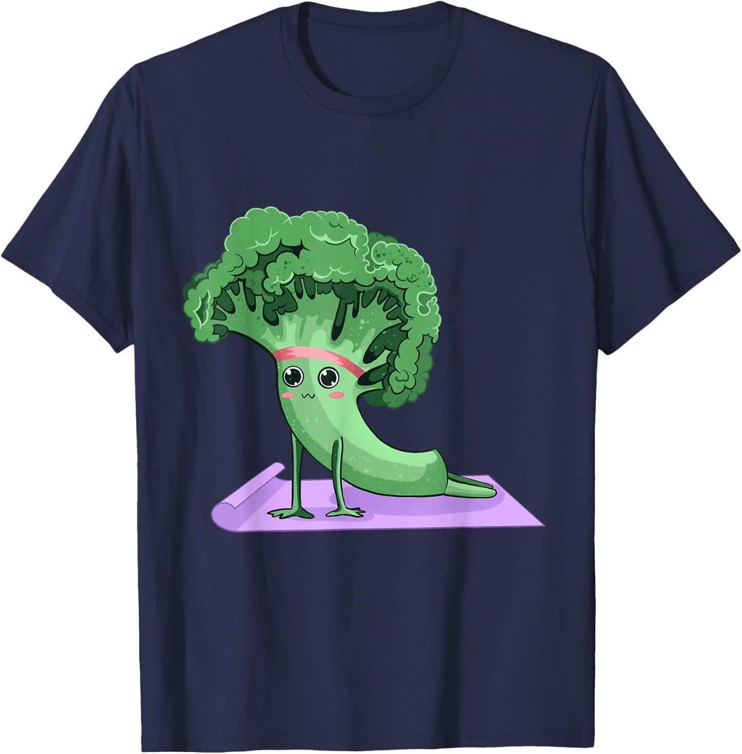 Cute Broccoli Yoga Pose Funny Yogi Broccoli Lover T-Shirt - T-Shirt | Navy