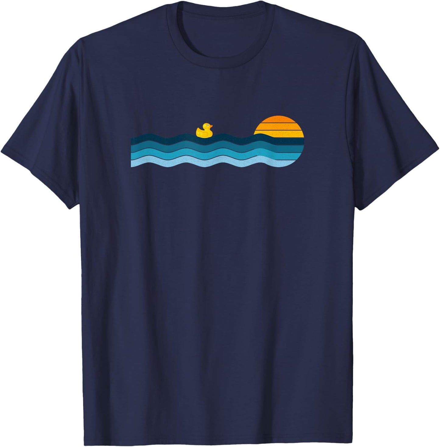 Cute Kawaii Rubber Duck - Retro Vintage Sunset T-Shirt - T-Shirt | Navy