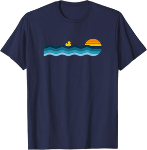 Cute Kawaii Rubber Duck - Retro Vintage Sunset T-Shirt - T-Shirt | Navy