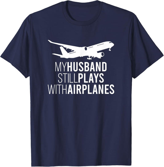 My Husband Pilot Wife Of A Pilot Wife Airplane Pilot Wife T-Shirt - T-Shirt | Navy