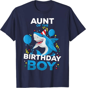 Aunt of The Birthday Boy Shark Ocean Theme Matching Family T-Shirt - T-Shirt | Navy