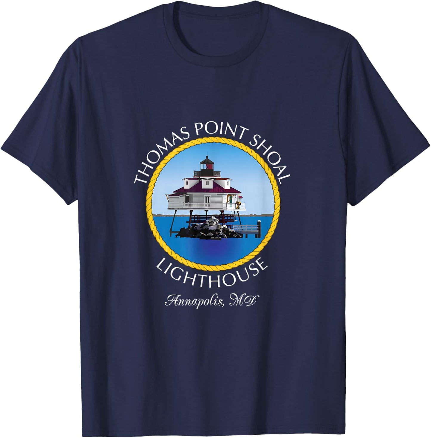 Thomas Point Shoal Lighthouse, Annapolis, MD T-Shirt - T-Shirt | Navy