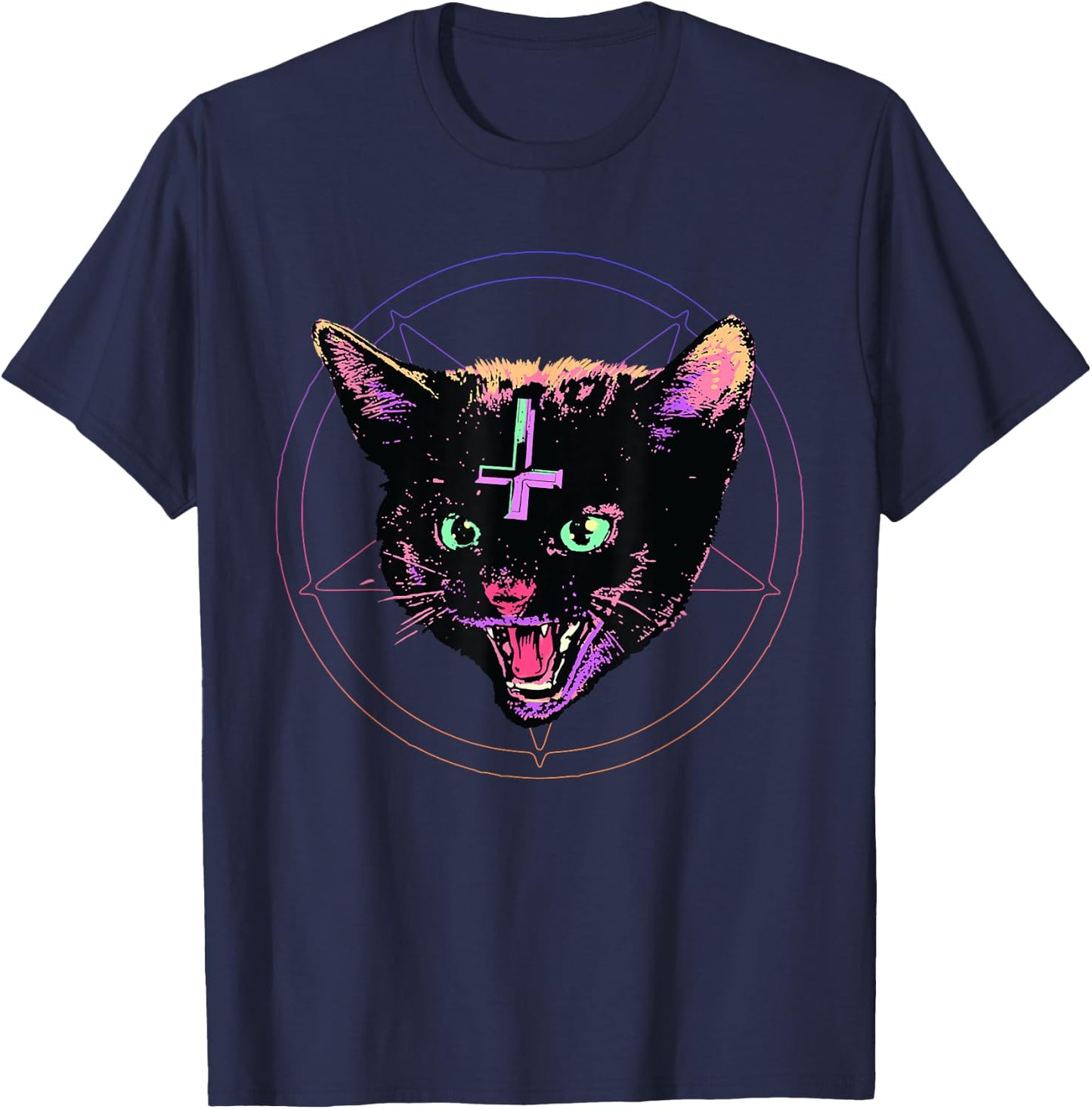Goth Evil Cat T Shirt Lucipurr Kitten Cult Satanic Cat Lover Men Women T-Shirt - T-Shirt | Navy