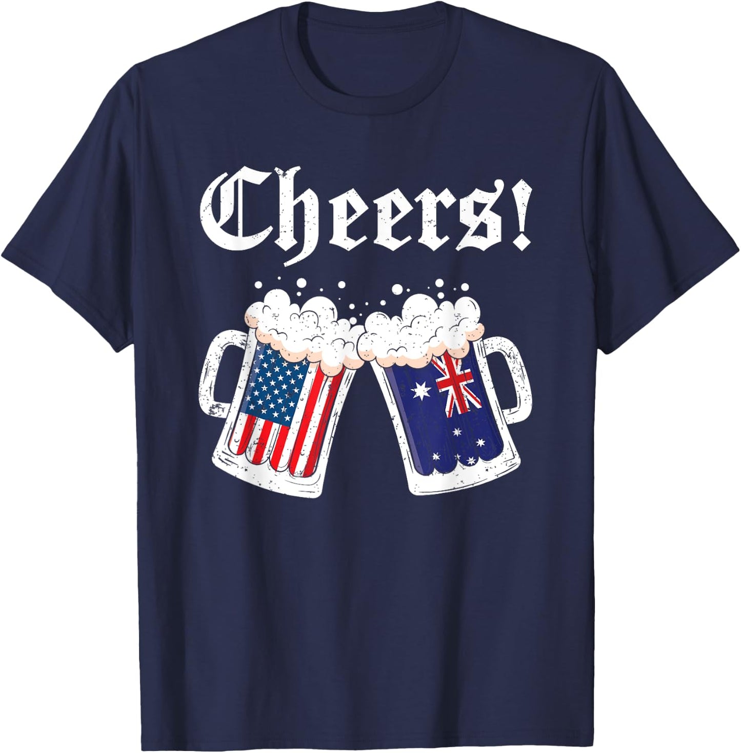 Cheers Shirt Australian American Flag Beer Mug Cheers Women Men T-Shirt - T-Shirt | Navy