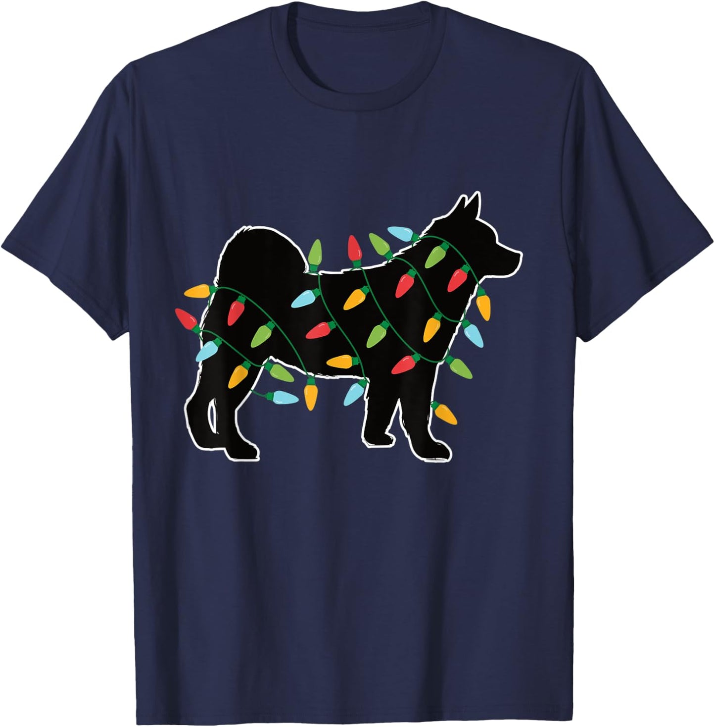 Akita Christmas Lights Christmas Gift Dog Lover Akita T-Shirt - T-Shirt | Navy