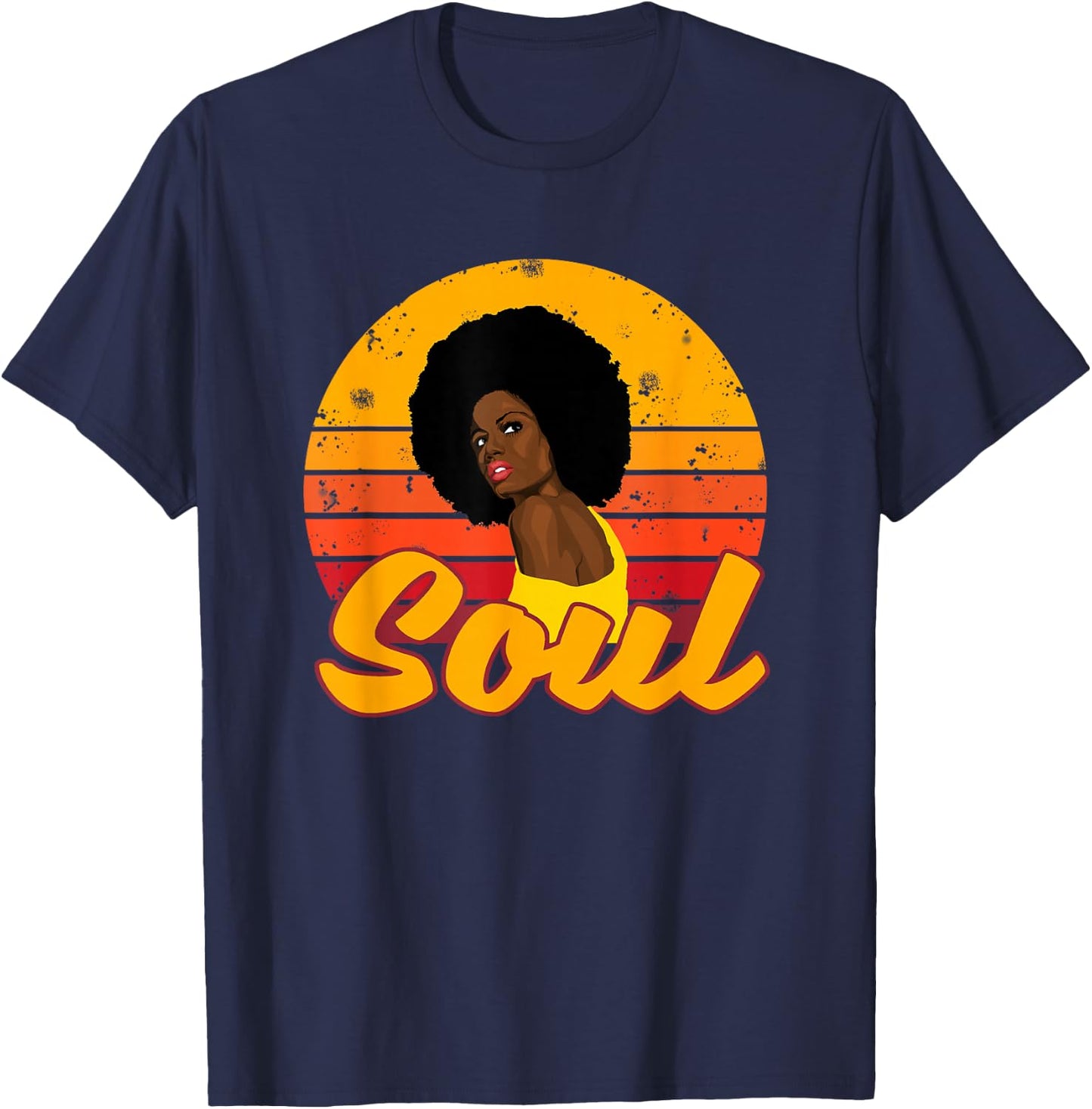 African American 70s 80s Funk Afro Disco Soul Melanin Queen T-Shirt - T-Shirt | Navy