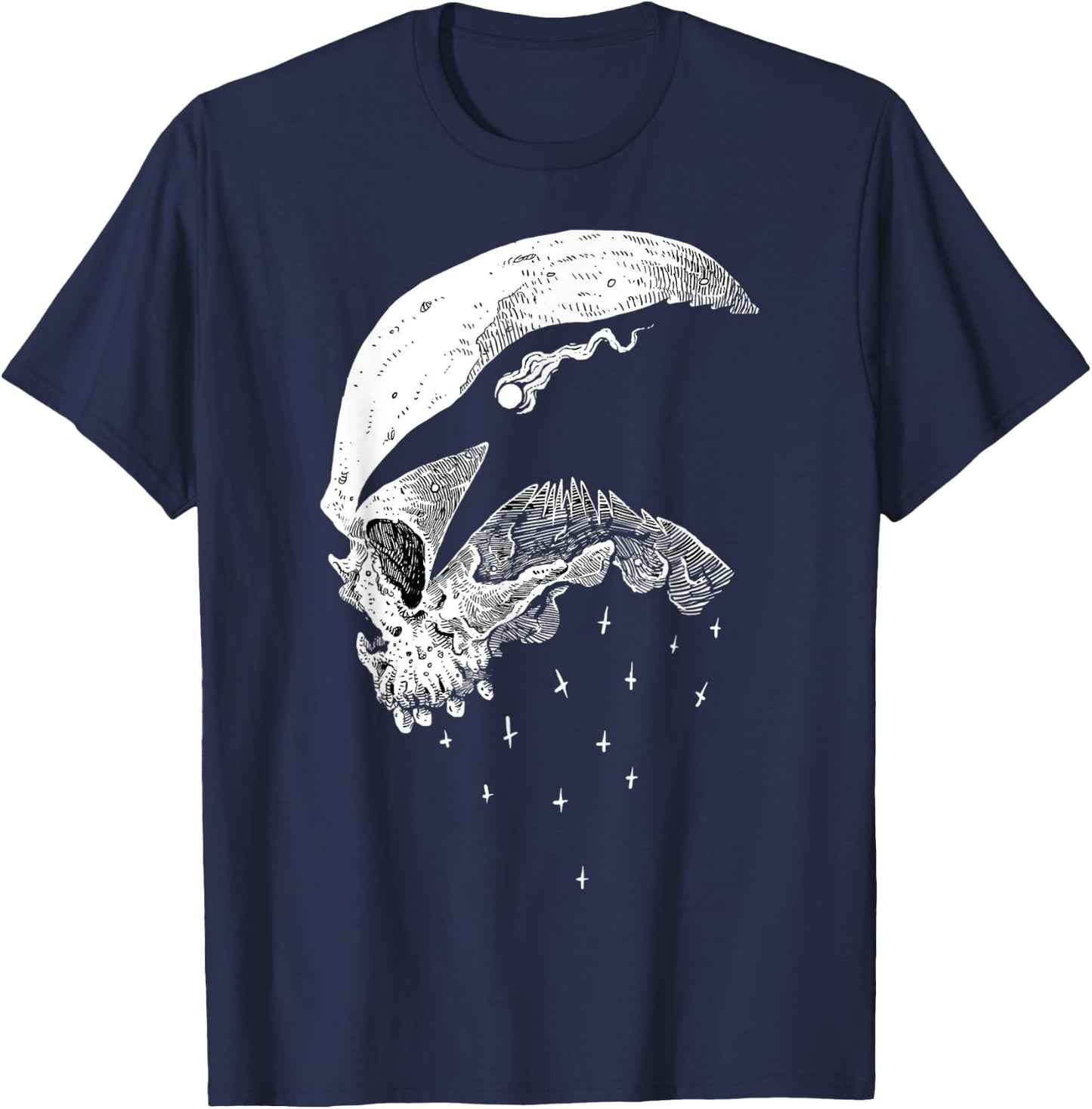 Raven Skull Viking Norse Occult Gothic Pagan Moon Norse Goth T-Shirt - T-Shirt | Navy