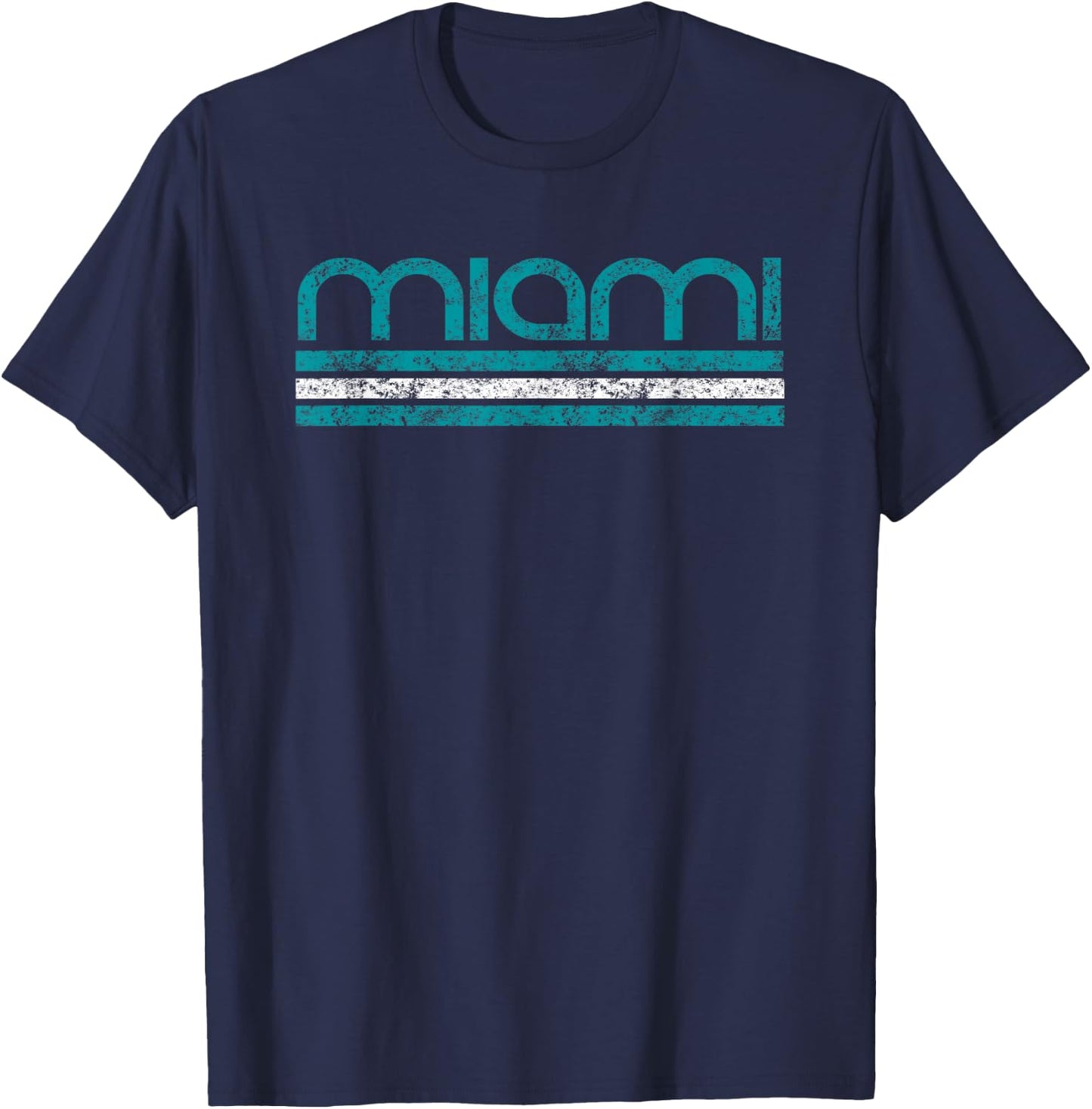Miami Florida Retro Vintage Weathered T-Shirt - T-Shirt | Navy