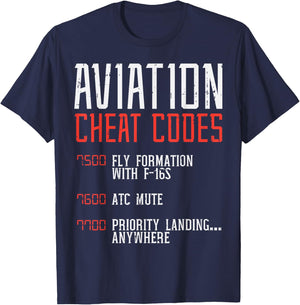 BoredKoalas Aviation Lovers Shirts Pilot Gifts Aviation Cheat Codes Funny Airplane Humor Pilot ATC Gift T-Shirt - T-Shirt | Navy