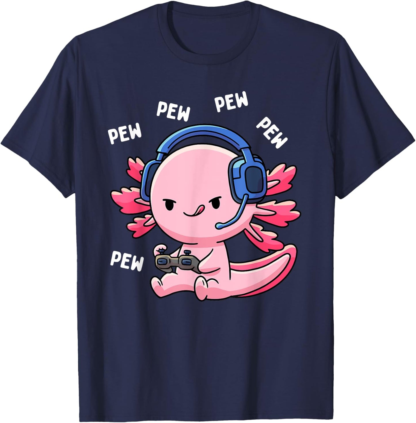 Axolotl Gaming Kids Boys Girls Anime Video Game Pew Gamer Small T-Shirt - T-Shirt | Navy