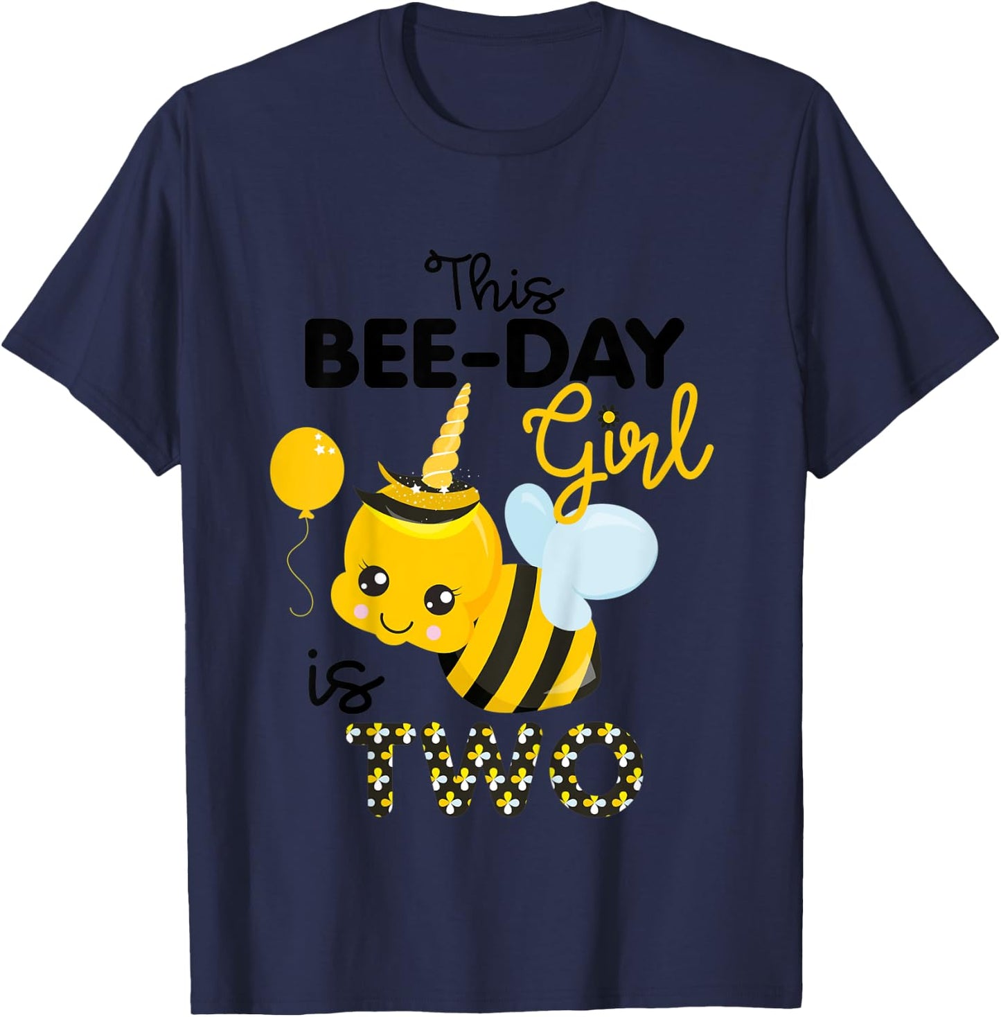 Kids 2nd Birthday Girl Bee Themed 2 Year Old Bday Matching Party T-Shirt - T-Shirt | Navy
