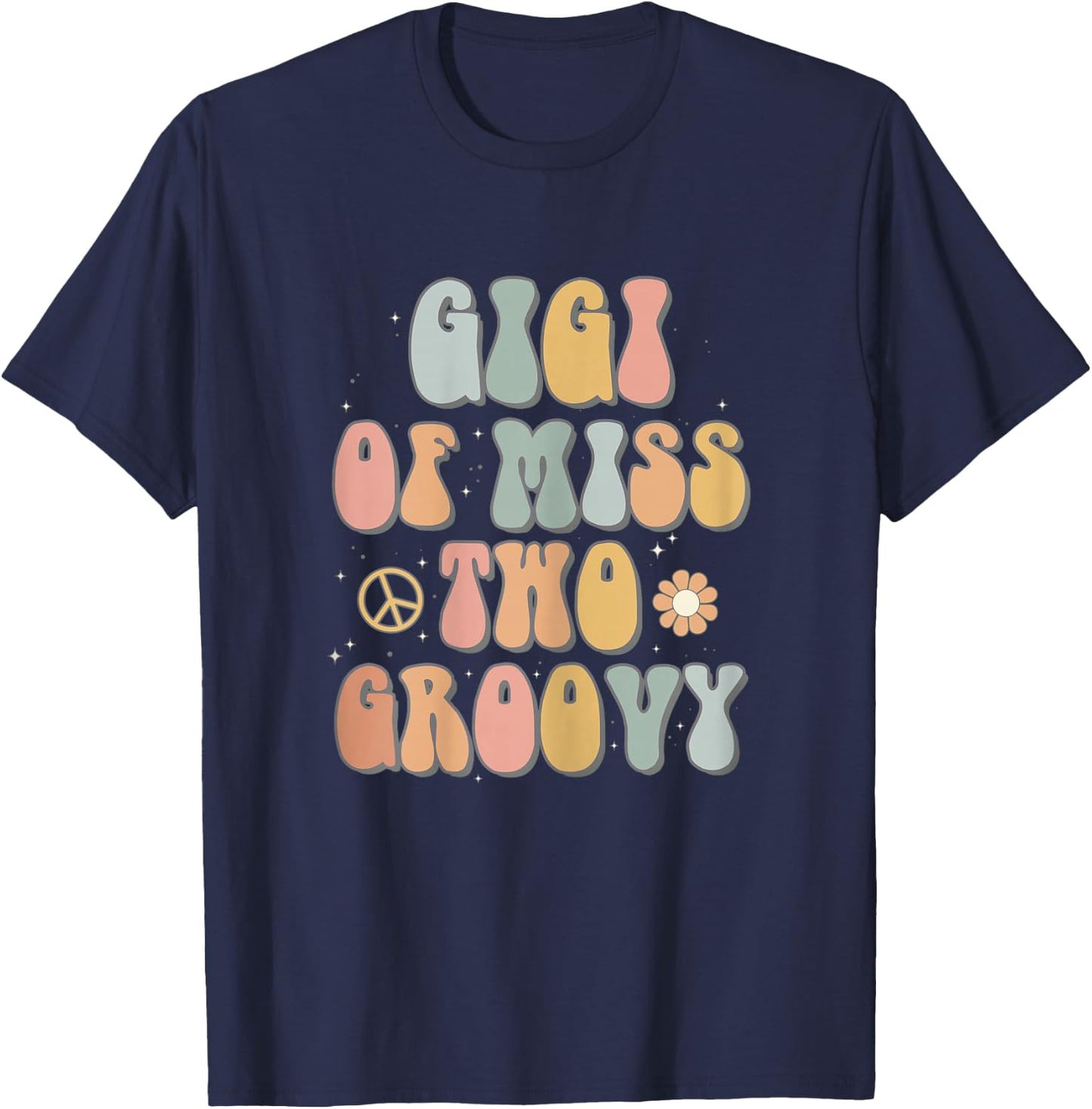 Gigi Grandma Two Groovy Second Birthday Retro 2nd Bday Party T-Shirt - T-Shirt | Navy