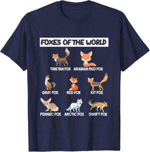 Foxes Of The World Types of Fox Lovers Gifts T-Shirt - T-Shirt | Navy
