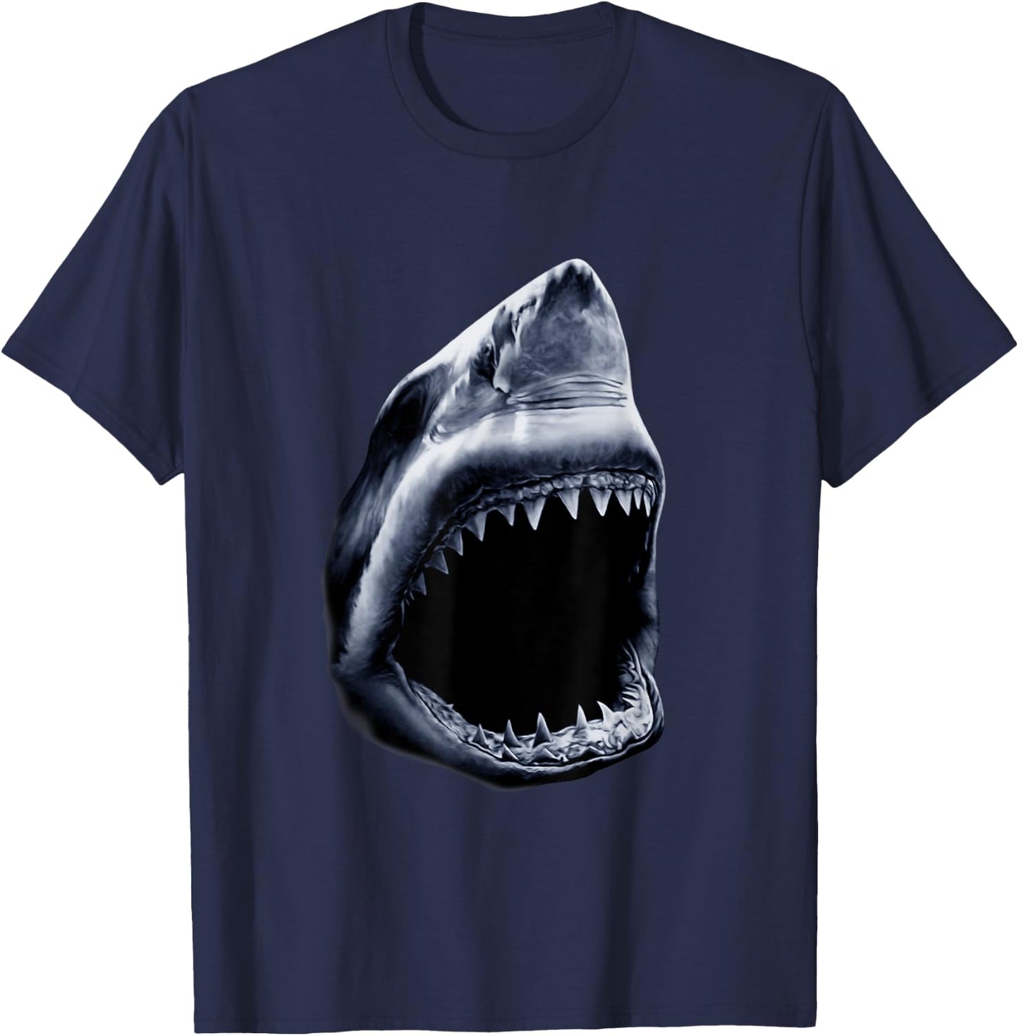 Great Shark Face Graphic Ocean Bite Lover Giant White Fish T-Shirt - T-Shirt | Navy