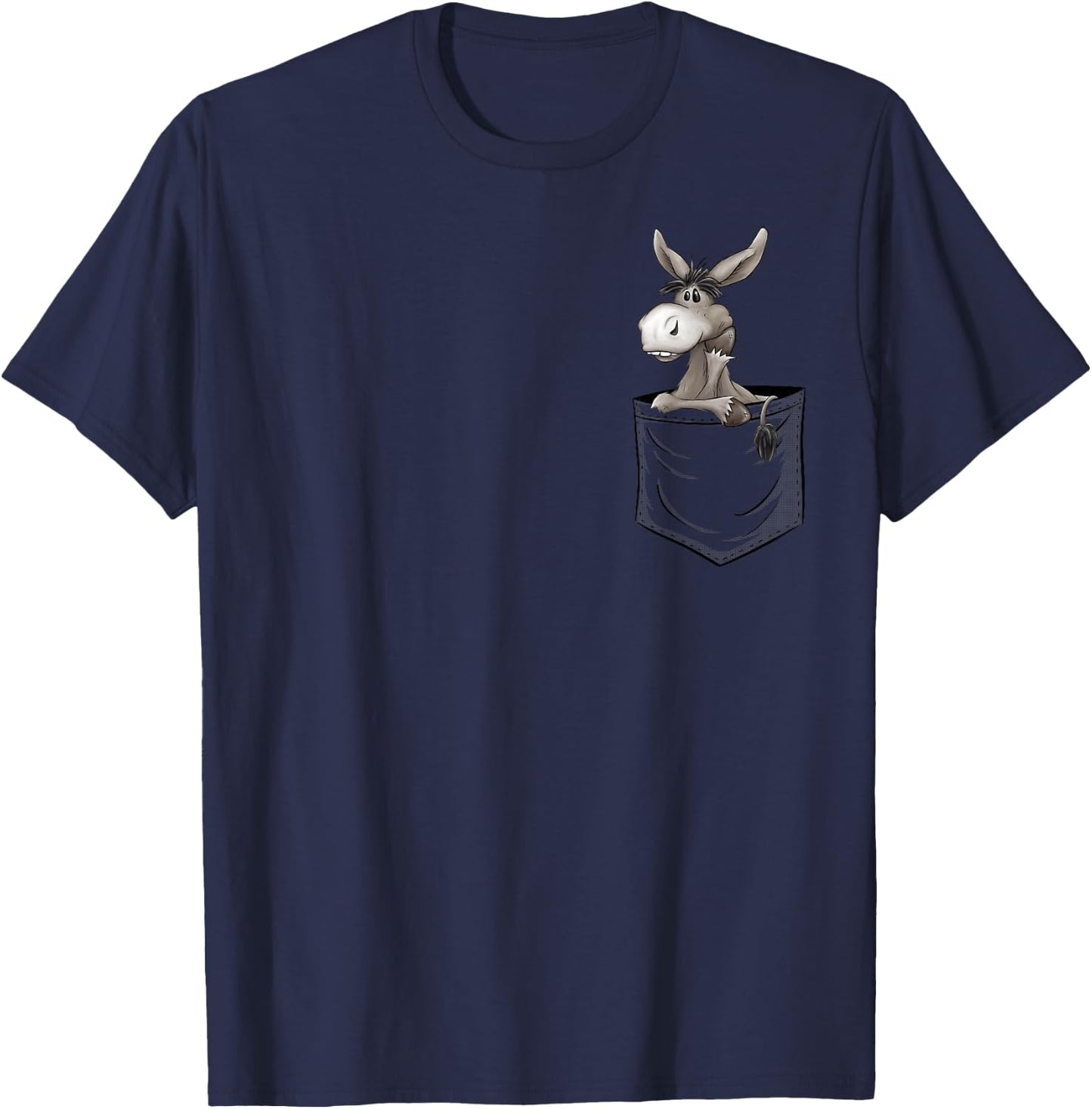 Quirky Wildlife Skizzenmonster Fun Bored Stubborn Donkey in Pocket - Men's Black Cartoon Animal Casual - Small T-Shirt - T-Shirt | Navy