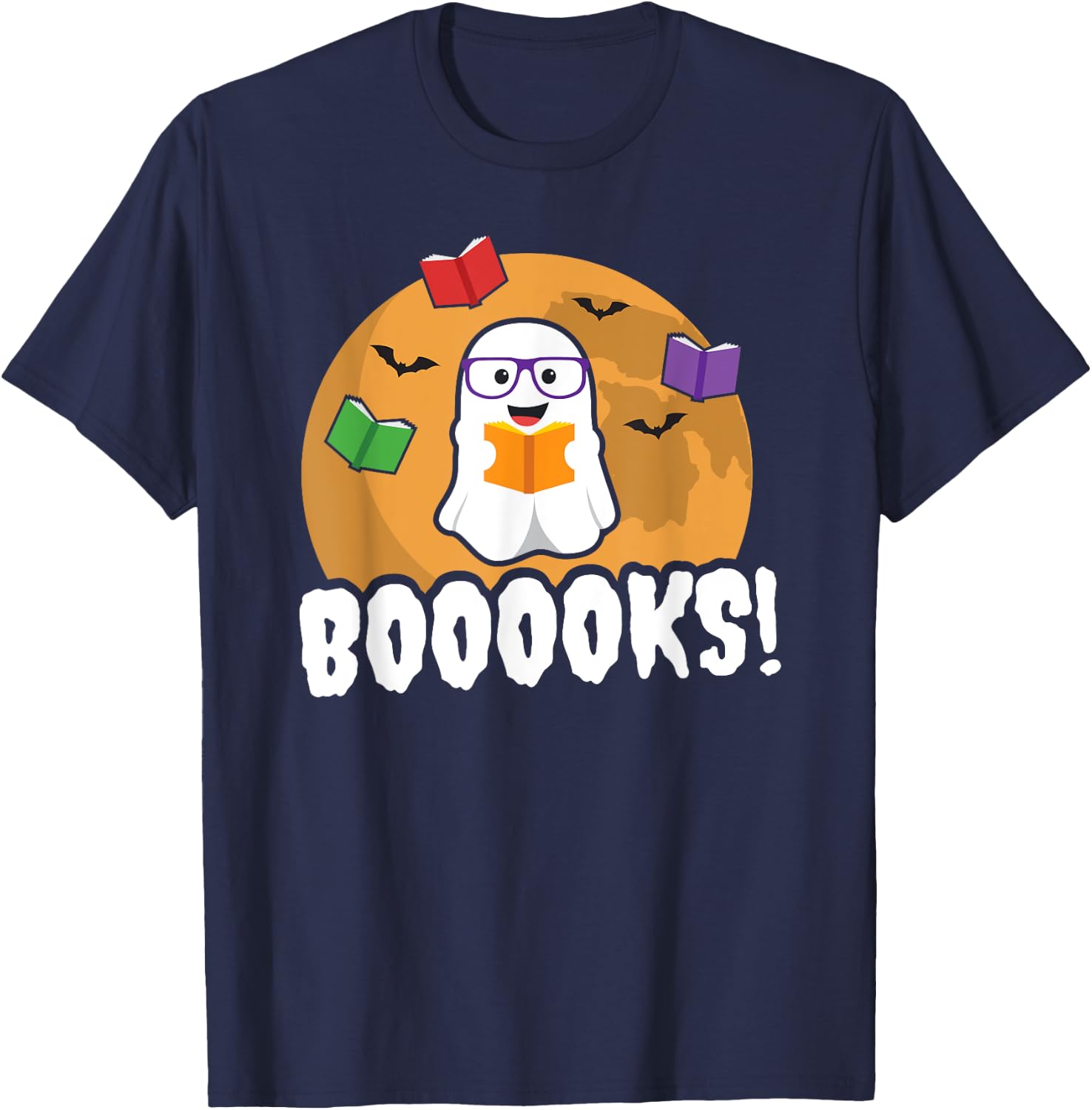 Booooks Ghost T Shirt Boo Read Books Library Gift Funny T-Shirt - T-Shirt | Navy