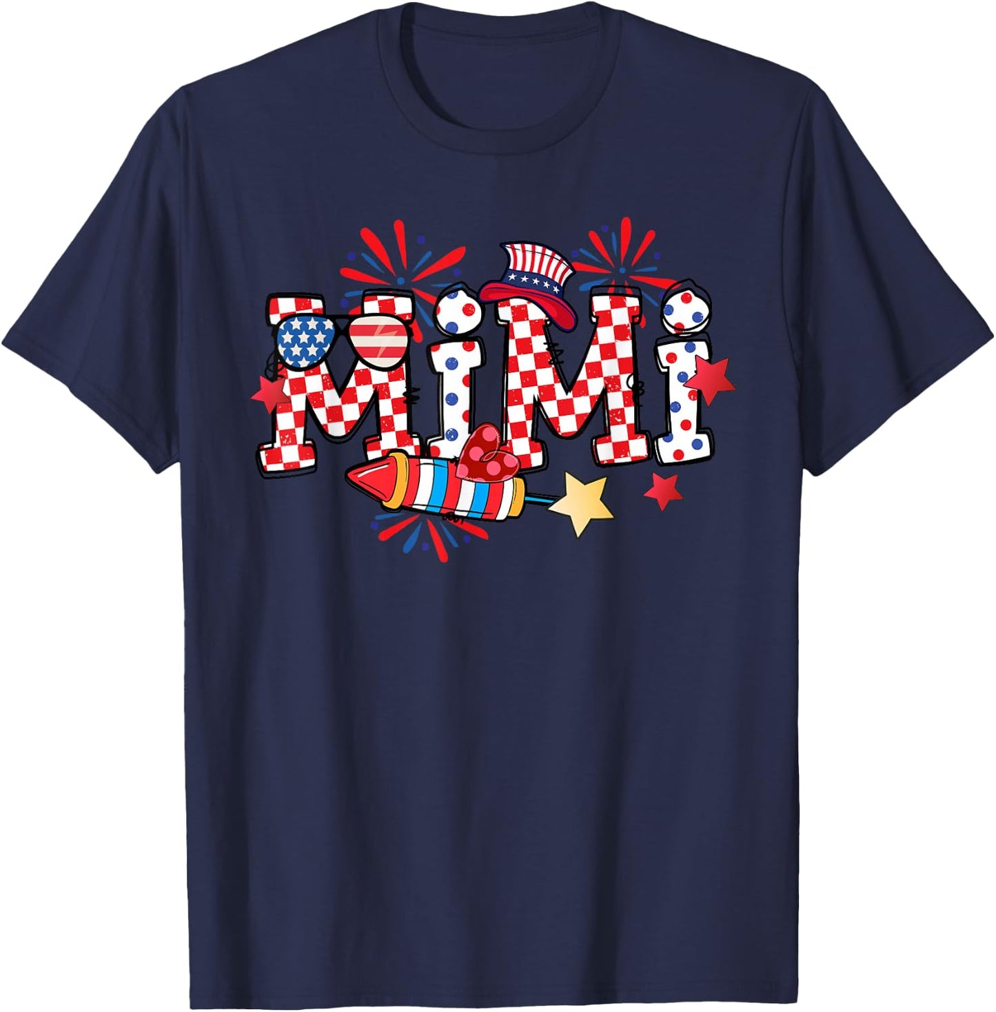Mimi Sunglasses USA Flag Fireworks Patriotic 4th Of July T-Shirt - T-Shirt | Navy