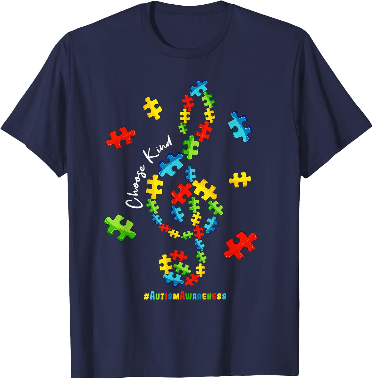 Musical Note Choose Kind Music Teacher Kids Autism Awareness T-Shirt - T-Shirt | Navy
