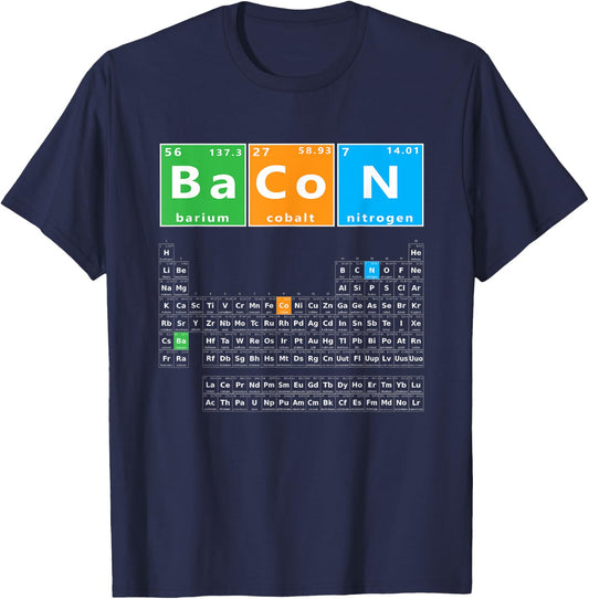 Bacon Periodic Table Funny Bacon Chemistry Element Meme Keto T-Shirt - T-Shirt | Navy