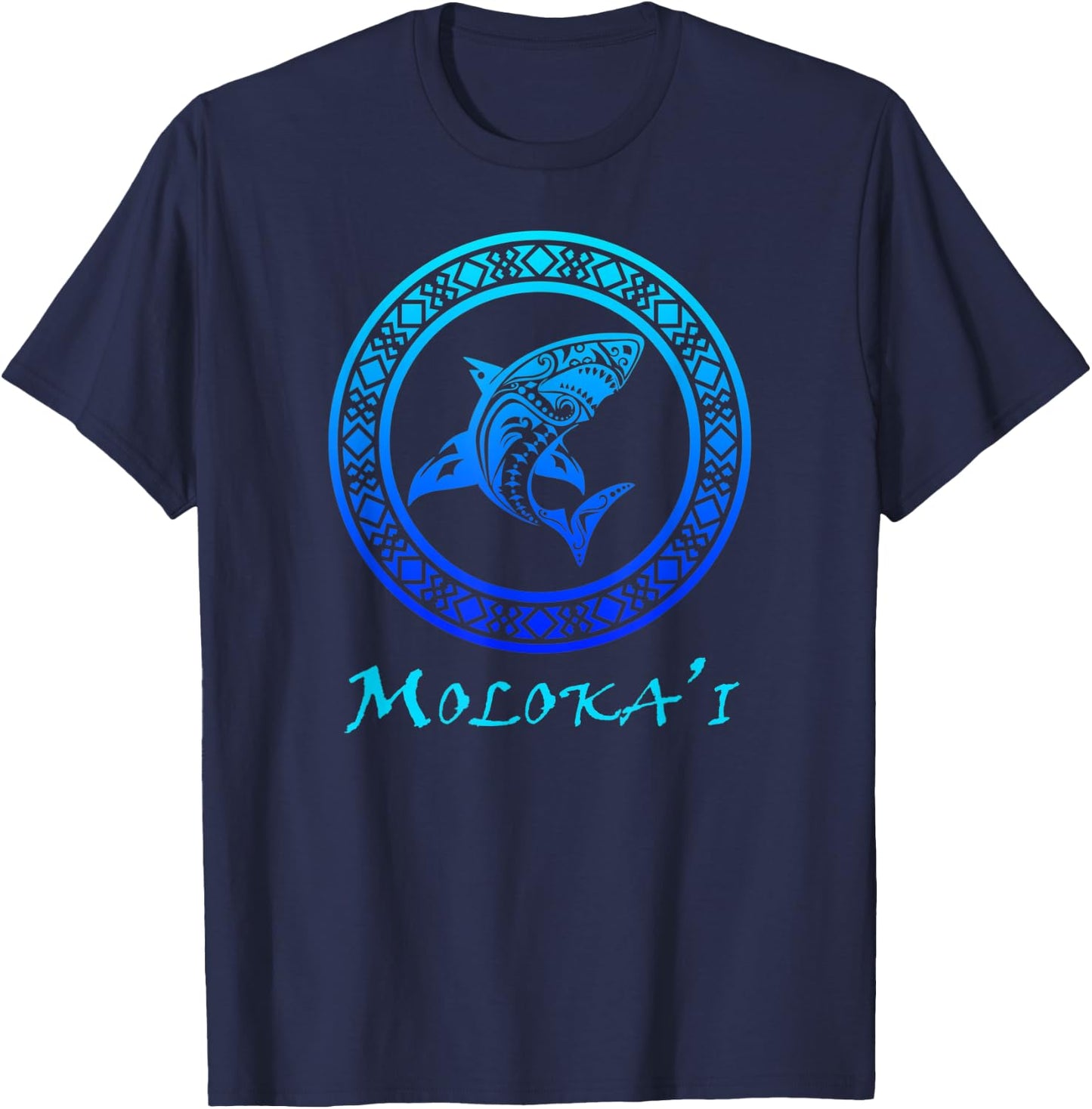 Molokai, Hawaii Vintage Tribal Shark Vacation T-Shirt - T-Shirt | Navy