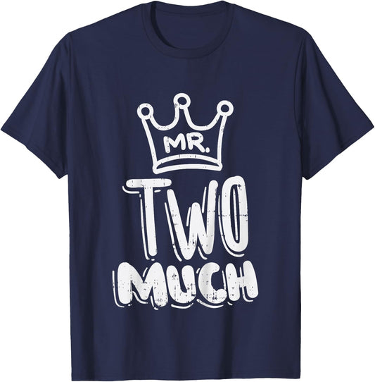 Kids Mr Two Much Fun Second 2nd Birthday Party Toddler Boys Gift T-Shirt - T-Shirt | Navy