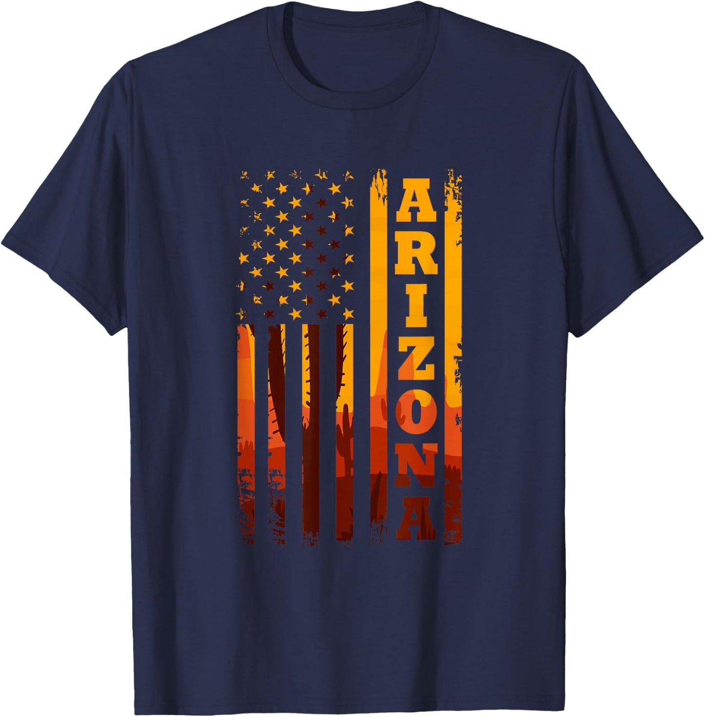 Arizona American Flag Landscape Cactus Patriotic T-Shirt - T-Shirt | Navy