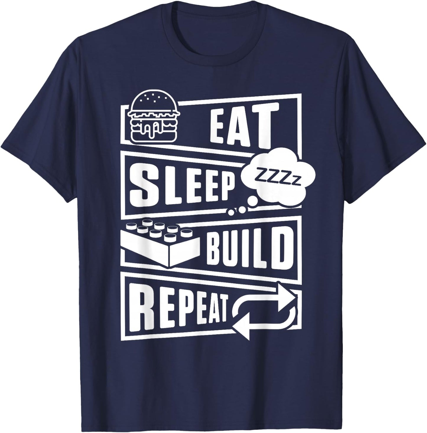 Eat Sleep Build Master Builder Construction Building Blocks T-Shirt - T-Shirt | Navy