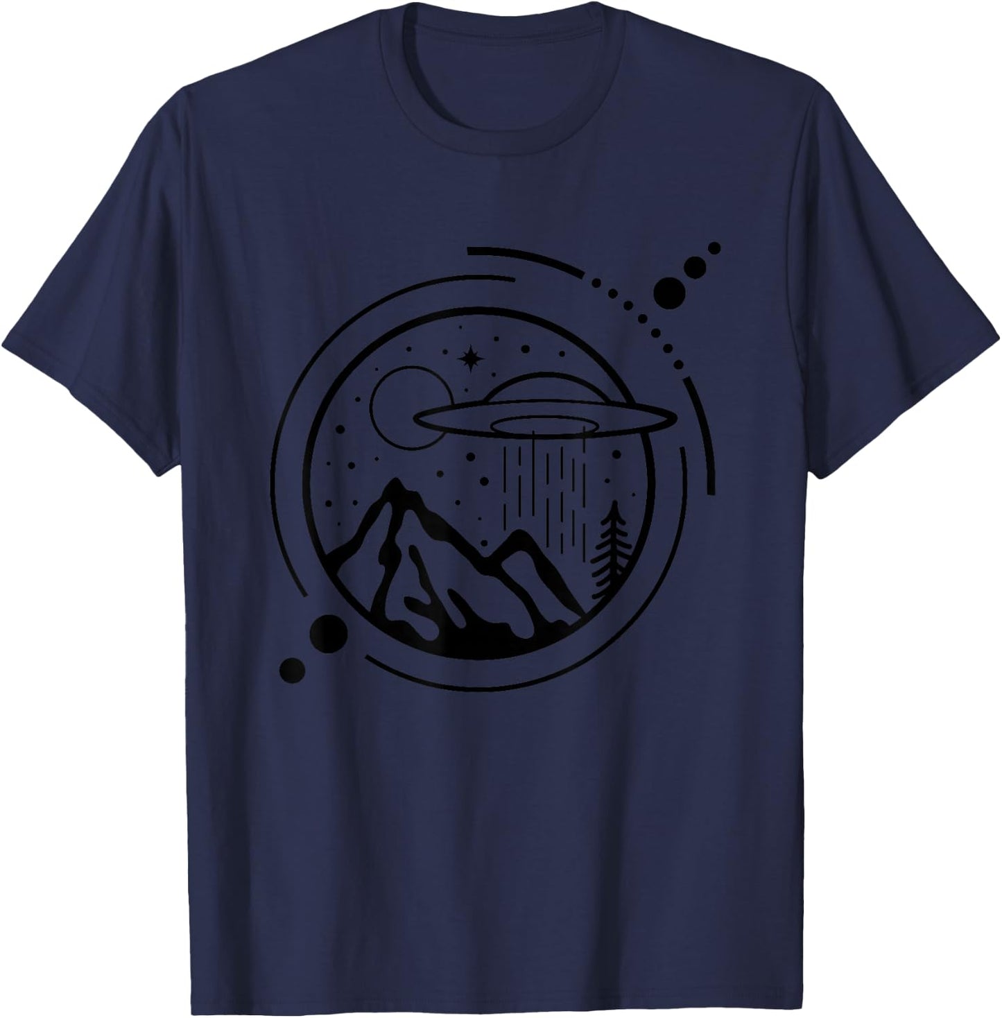 Simple Area 51 Minimal UFO Tattoo Line Art UFO T-Shirt - T-Shirt | Navy