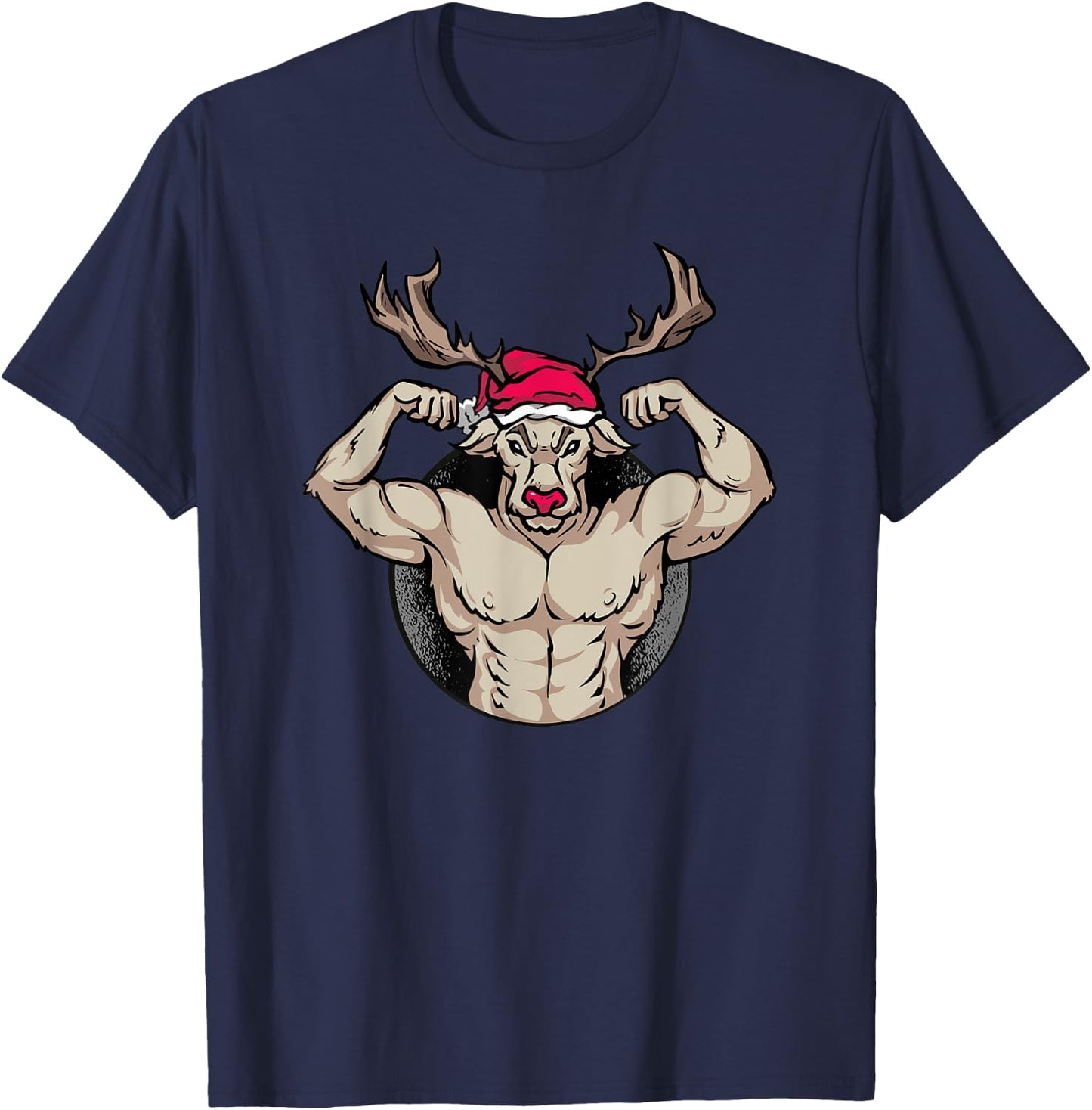Strong Reindeer with Muscles Christmas Bodybuilding GYM T-Shirt - T-Shirt | Navy