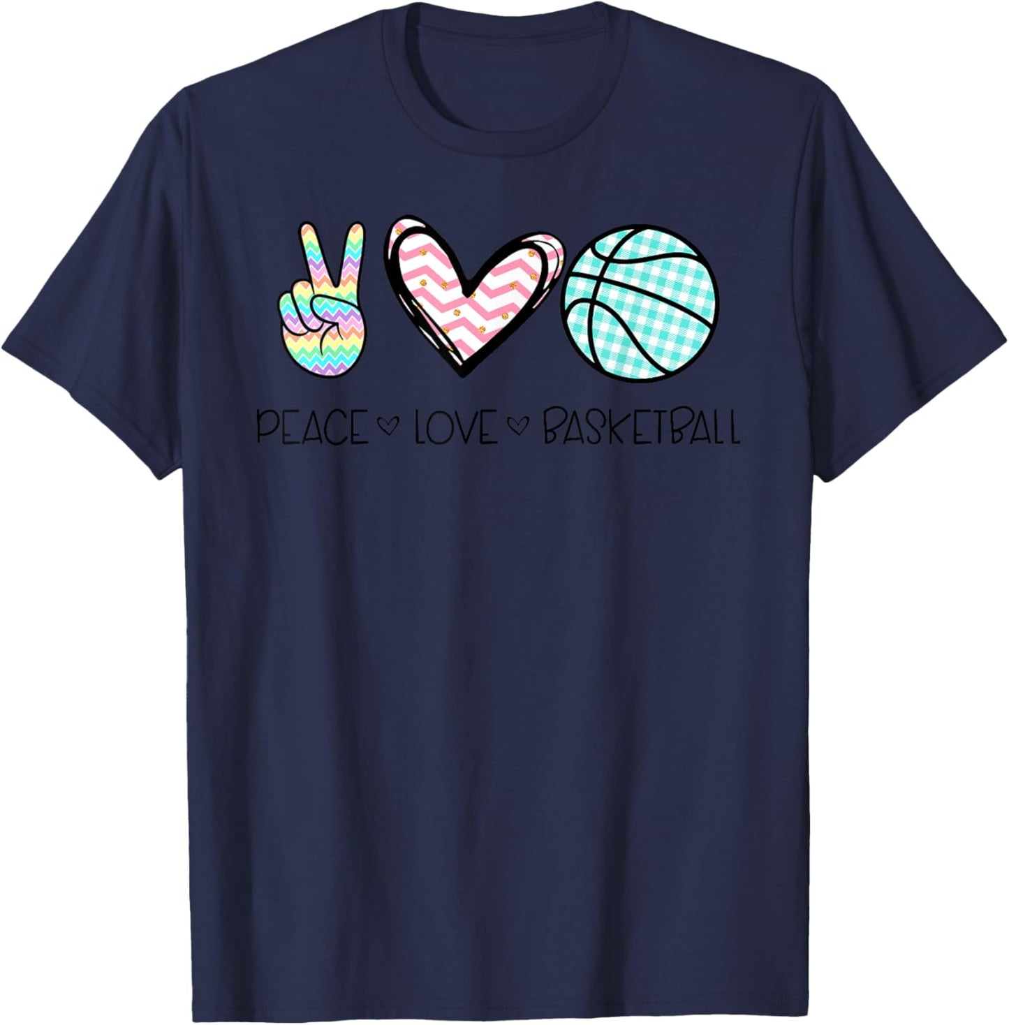 Peace Love Basketball Cute Design Teen Girls T-Shirt - T-Shirt | Navy