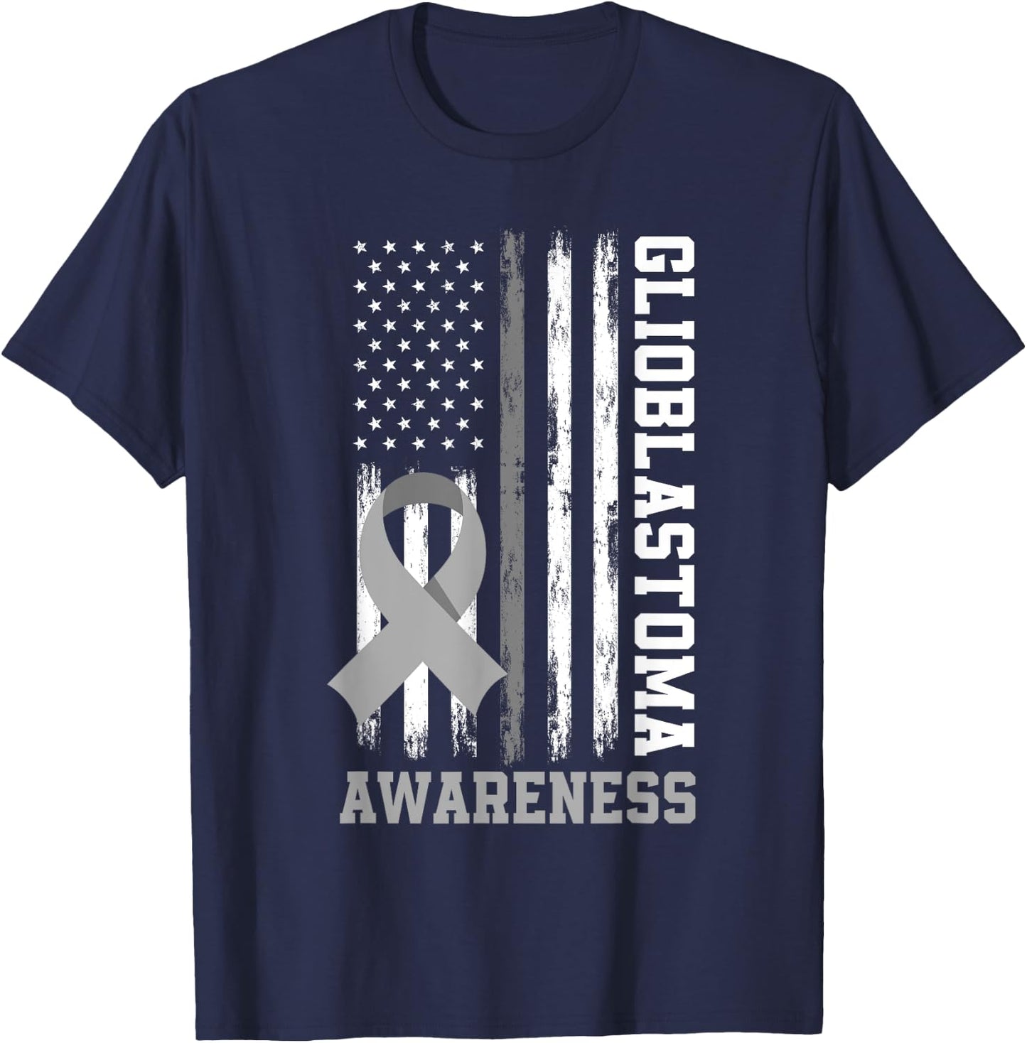 Patriotic US Flag Glioblastoma Awareness T-Shirt - T-Shirt | Navy