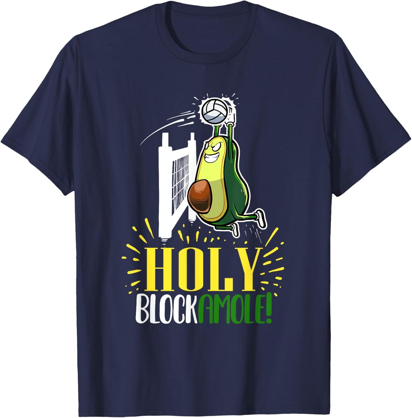 Holy Blockamole Funny Avocado Beach Volleyball T-Shirt - T-Shirt | Navy