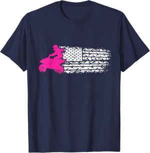 Patriotic USA Flag ATV 4-Wheeler Quad Biker Girl T-Shirt - T-Shirt | Navy