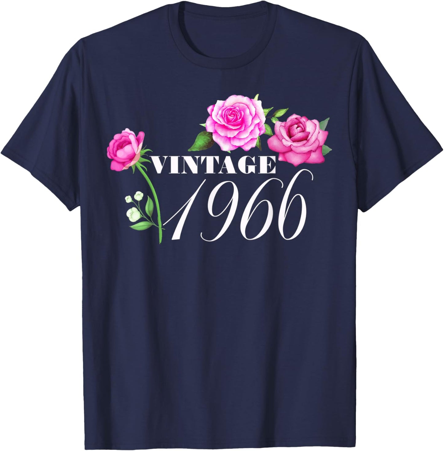 Vintage 1966 56 Years Old Flowers Birthday Gifts T-Shirt - T-Shirt | Navy