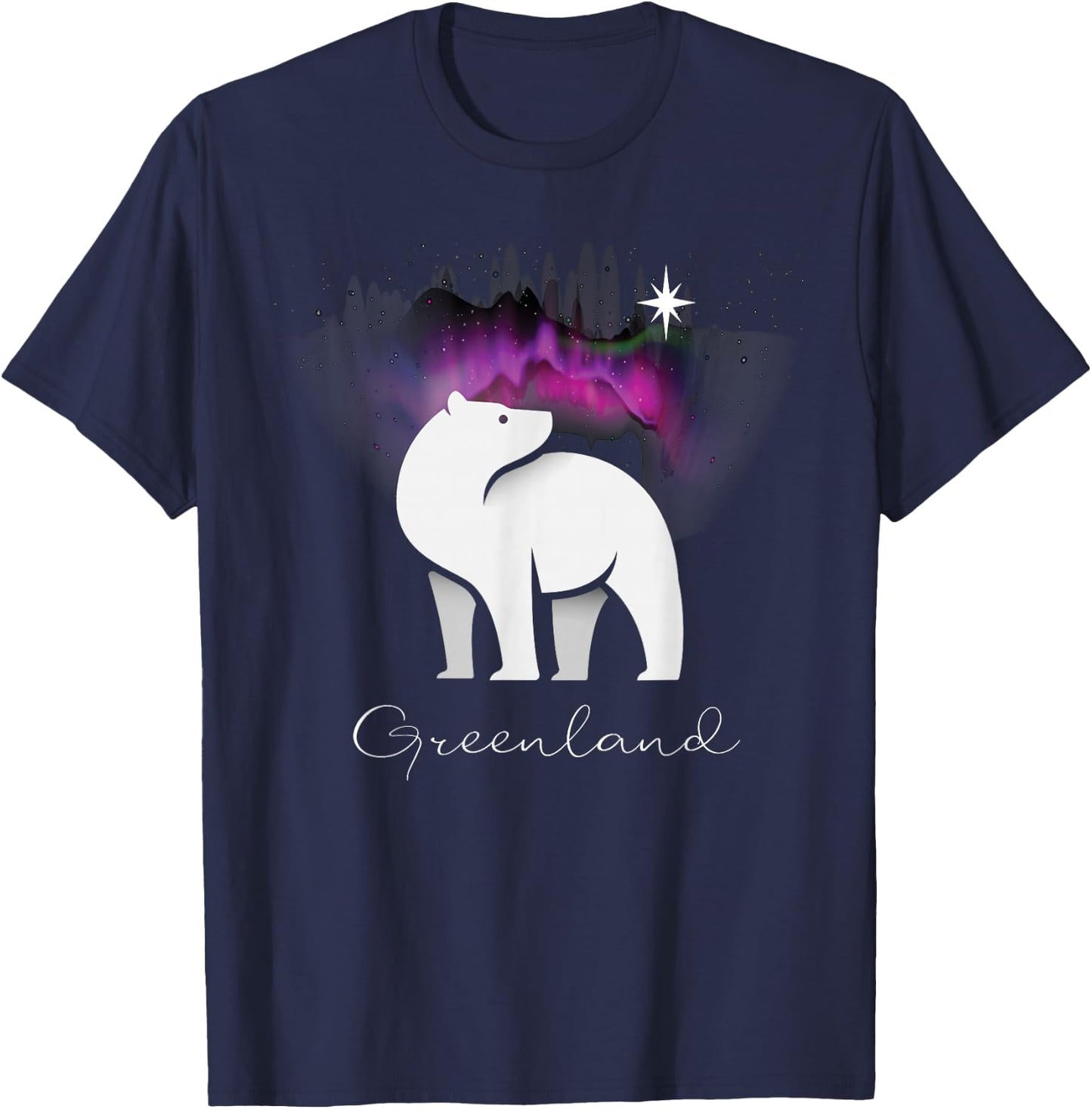 Greenland Northern Lights Arctic Polar Bear Souvenir T-Shirt - T-Shirt | Navy