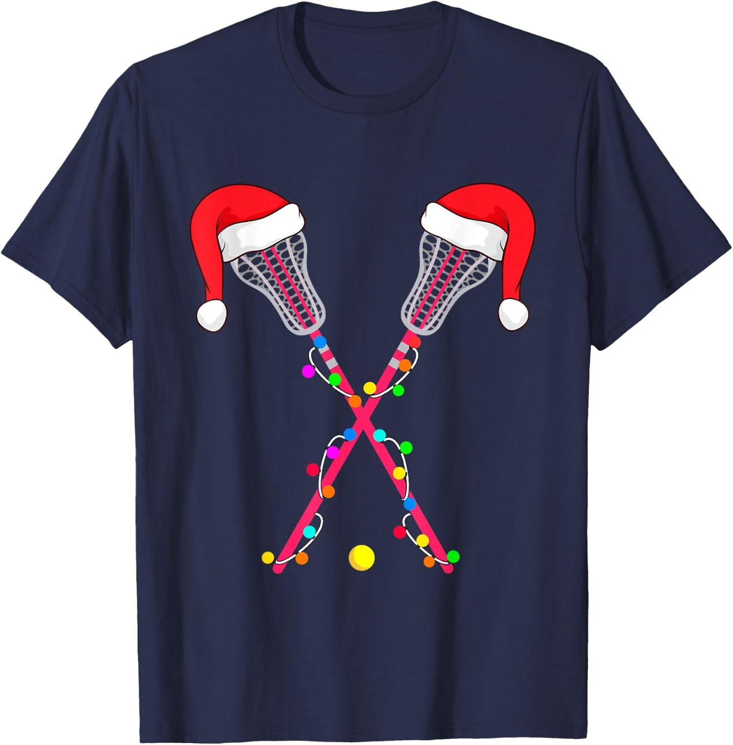 Lacrosse Santa Hat Christmas Lights Funny Sport Xmas Boys T-Shirt - T-Shirt | Navy