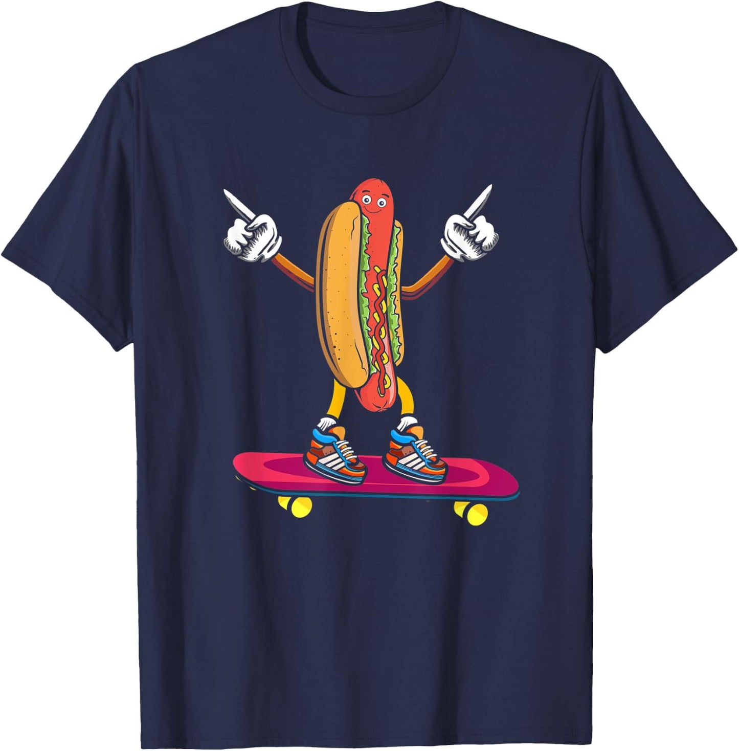 Hot Dog on a Skateboard, Skateboarder Skater Hotdog Foodie T-Shirt - T-Shirt | Navy