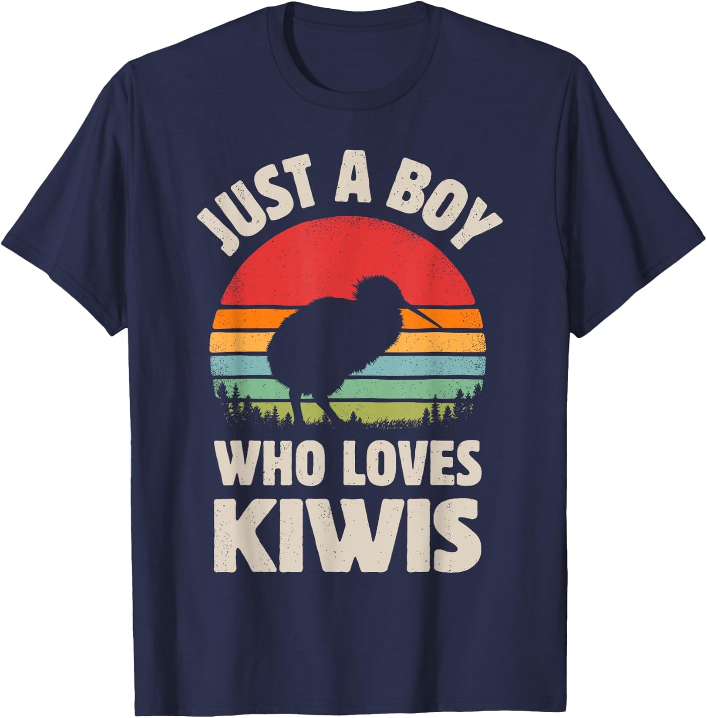 Kiwi Just A Boy Who Loves Kiwis Bird Retro Vintage Sunset T-Shirt - T-Shirt | Navy