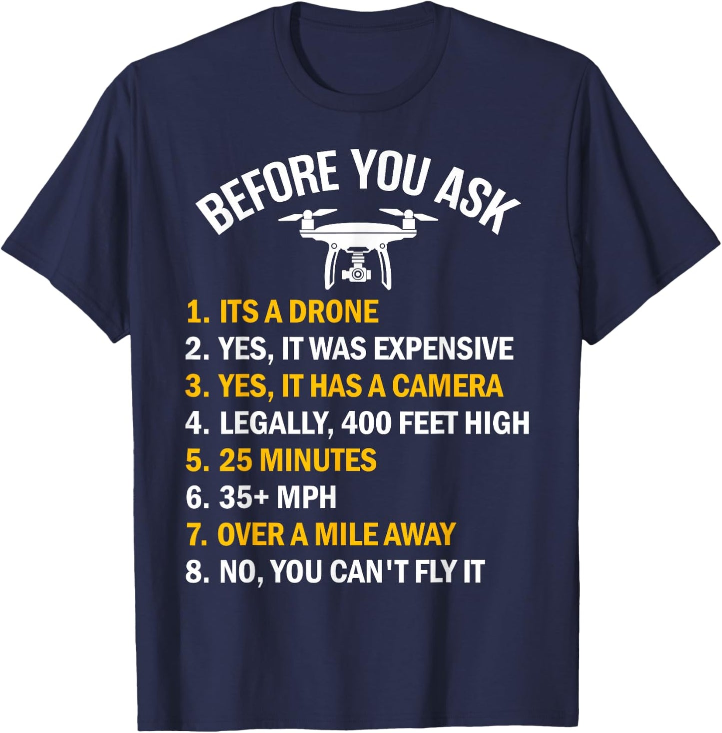 "Before You Ask" Funny Drone Design T-Shirt - T-Shirt | Navy