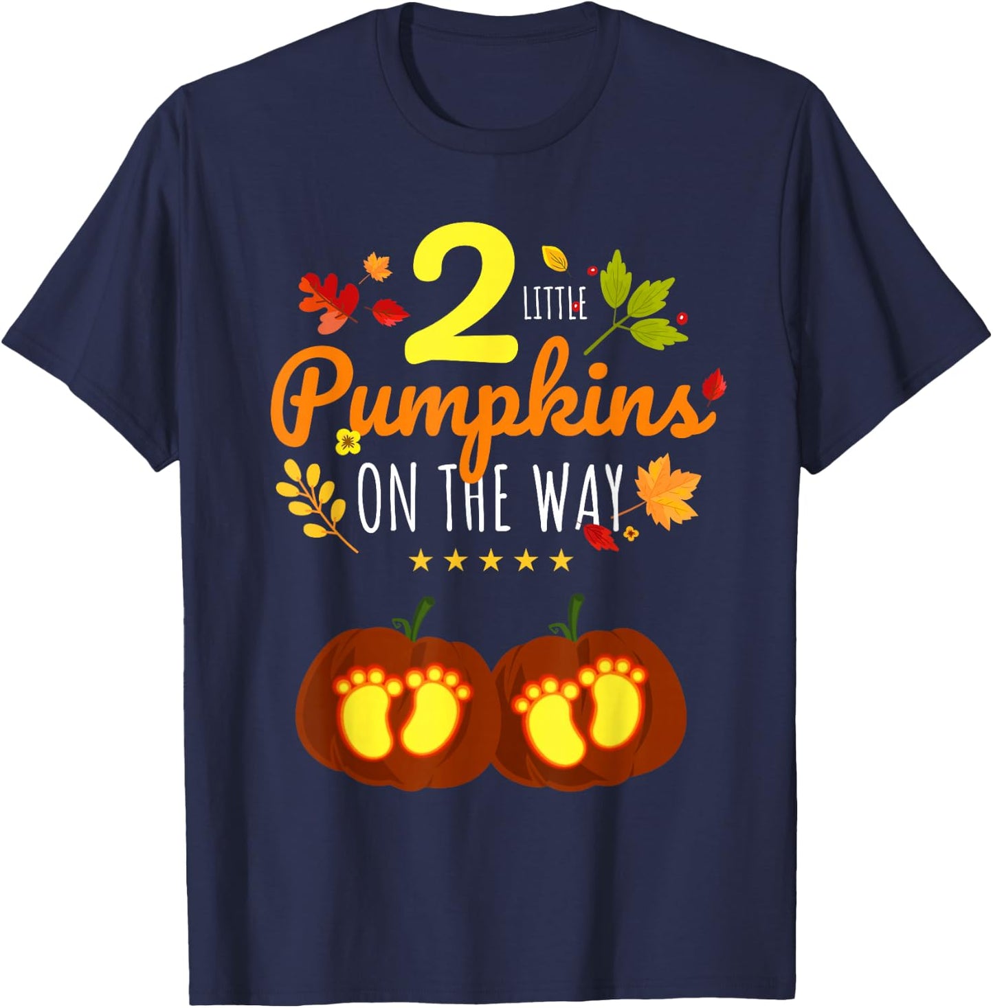 Twins Halloween Pregnancy Shirt Cute Twins Pumpkin Pregnant T-Shirt - T-Shirt | Navy