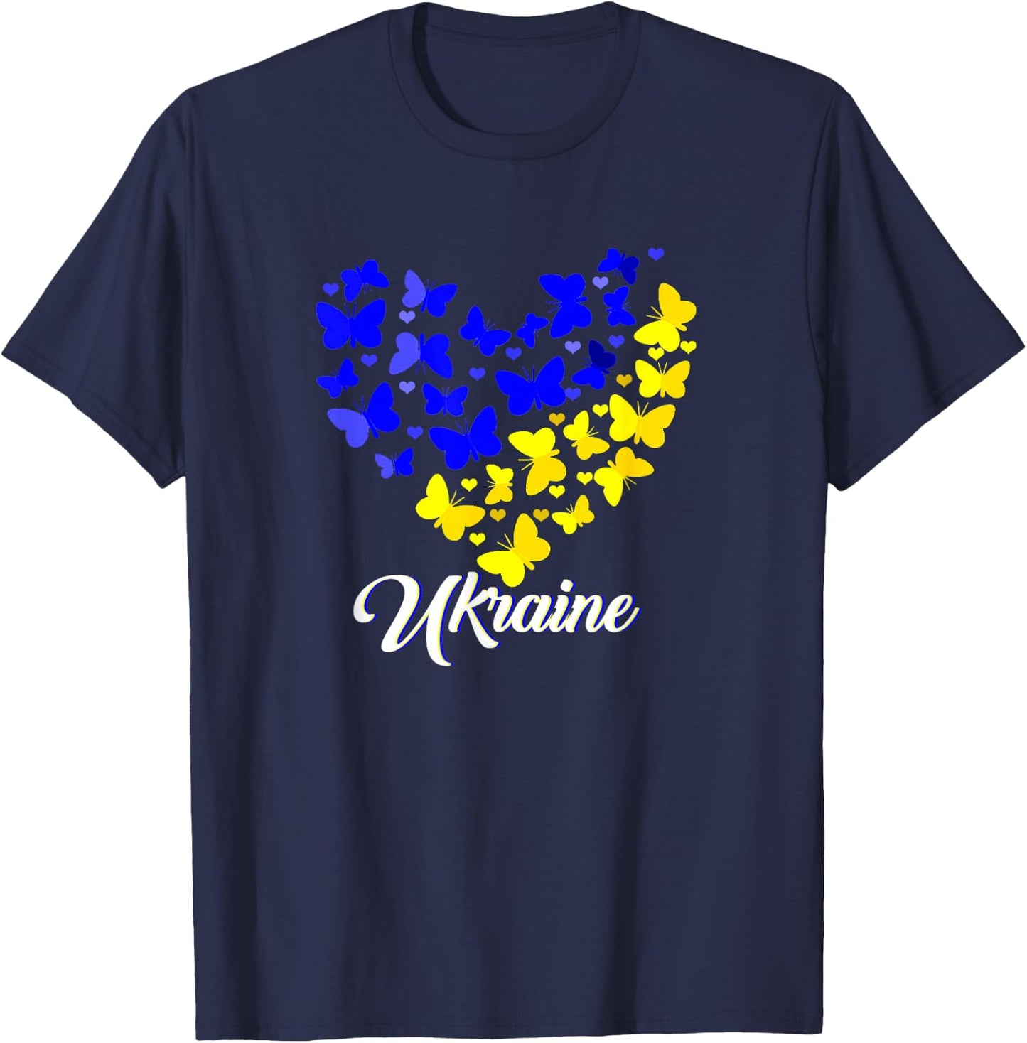 Heart Heart Ukraine shirt Butterfly I Stand With Ukraine T-Shirt - T-Shirt | Navy