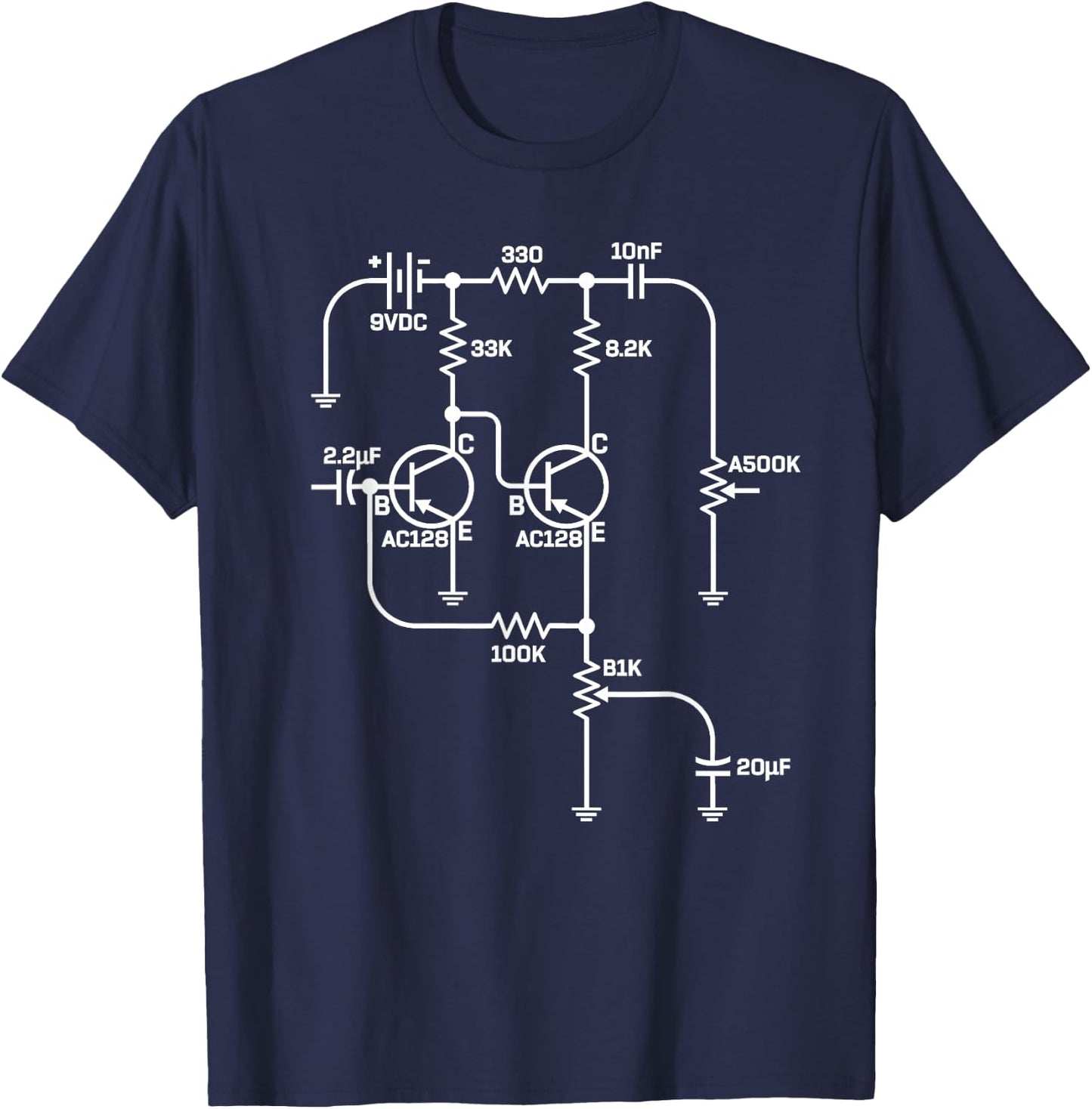 Fuzz Pedal Schematic Circuit Handwired Musician Gift T-Shirt - T-Shirt | Navy
